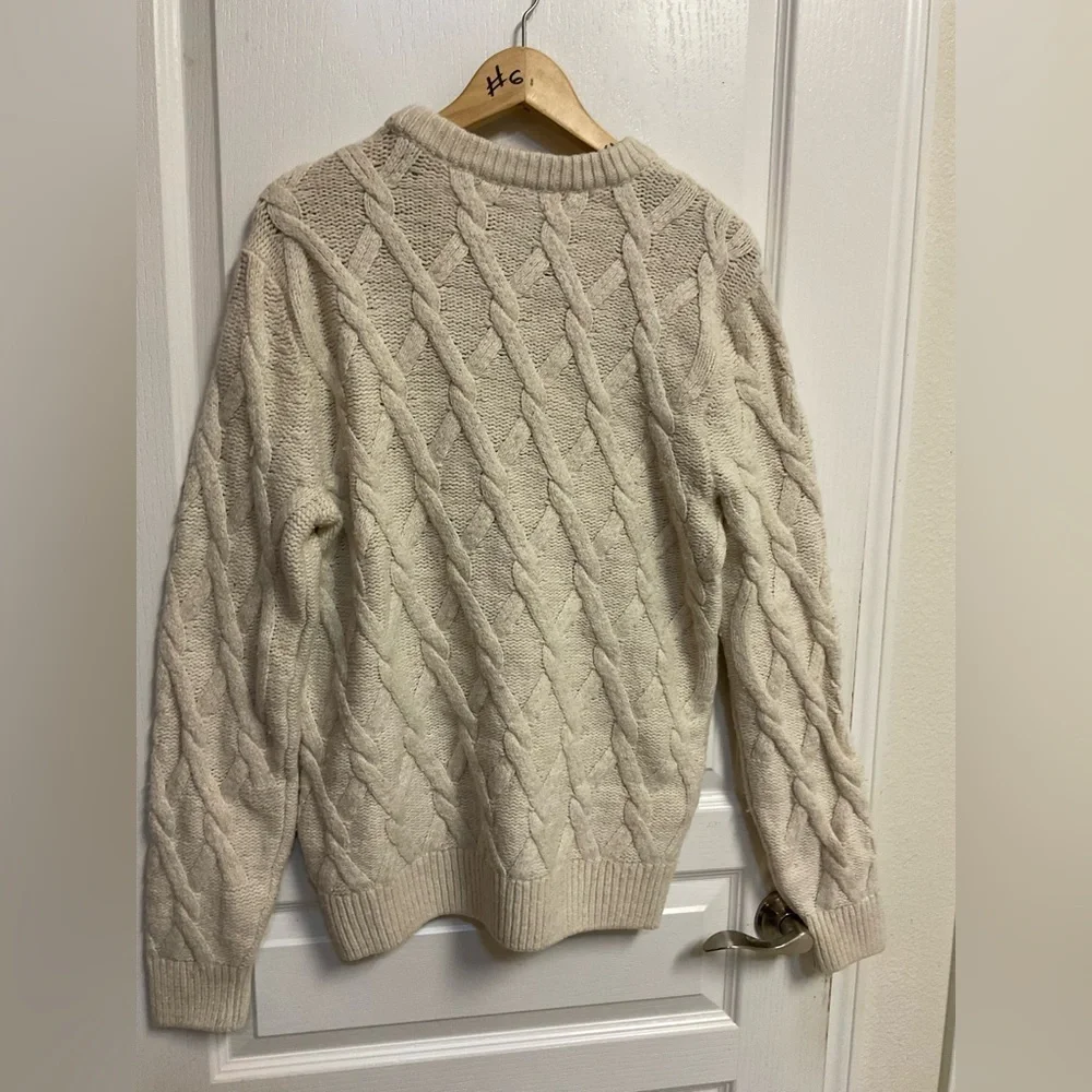 Abercrombie & Fitch Men’s Cable Knit Sweater Cream Talla L Merino Blend